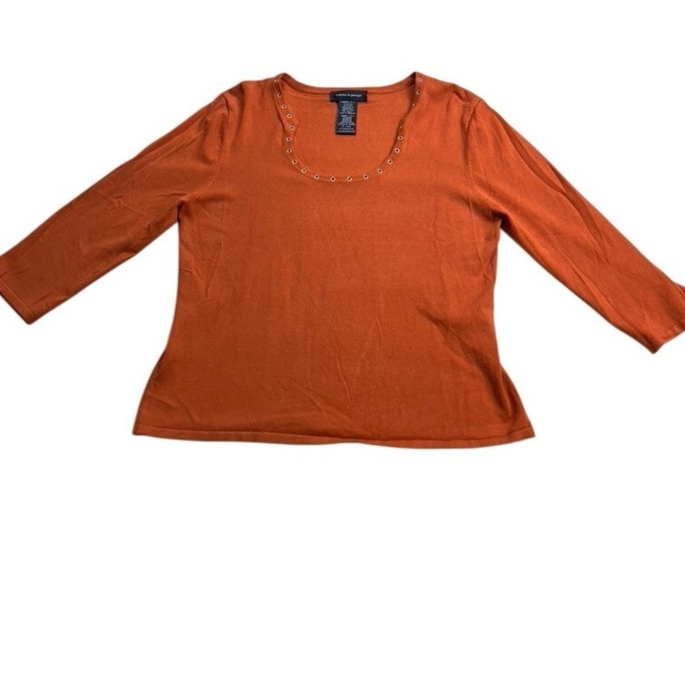 Cable & Gauge‎ Womens Orange Long Sleeve Scoop Neck Knit Top Grommet Detail L